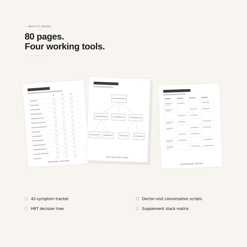 What is inside — 80 pages, four working tools