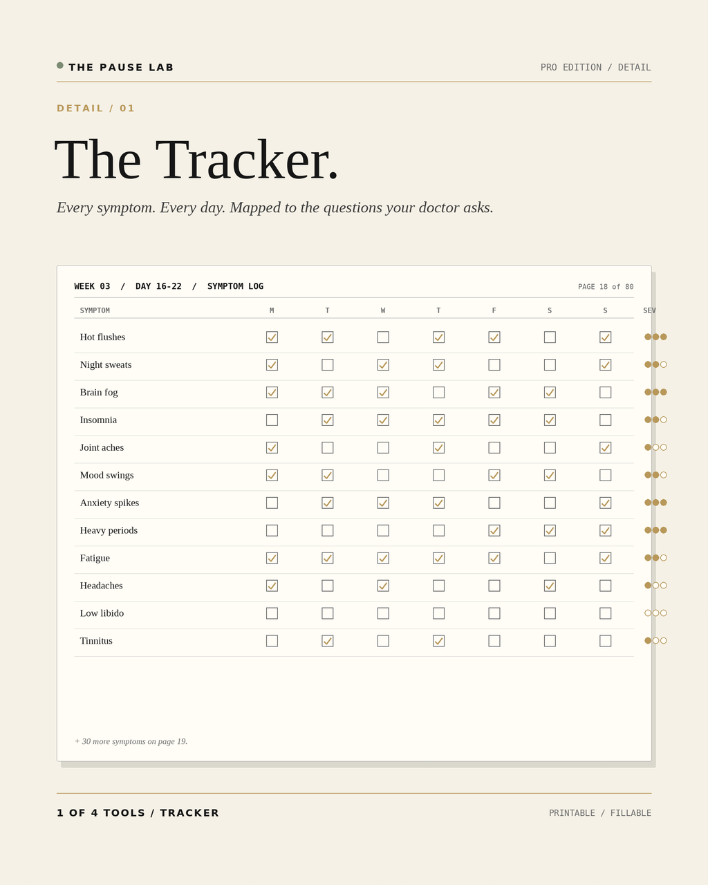 Detail 01 — The 42-symptom tracker page