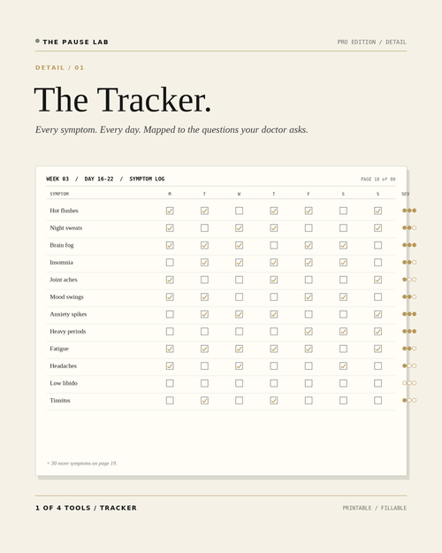 Detail 01 — The 42-symptom tracker page