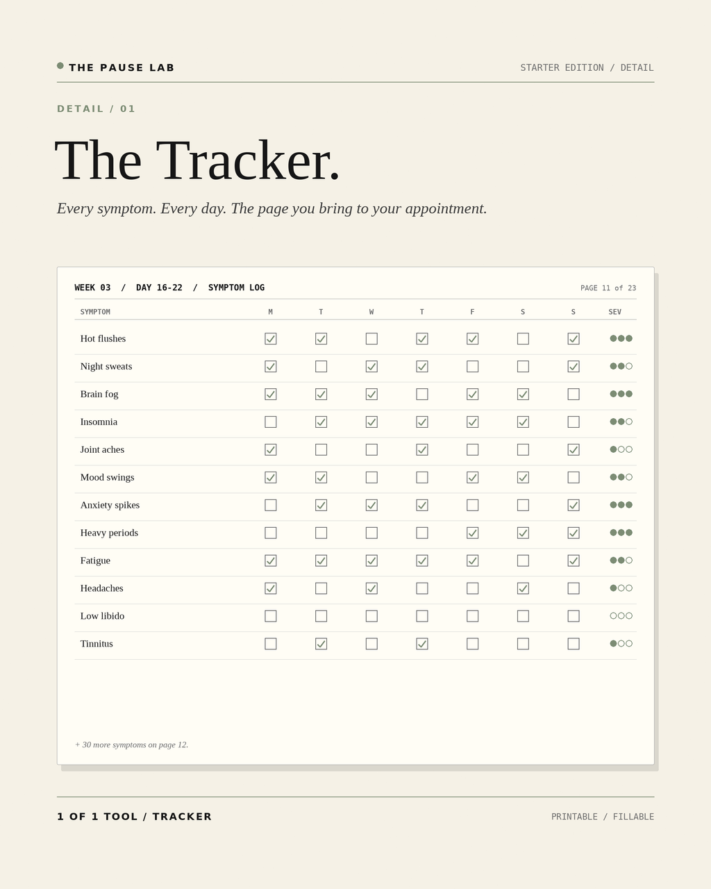 Starter Detail 01 — The 42-symptom tracker page