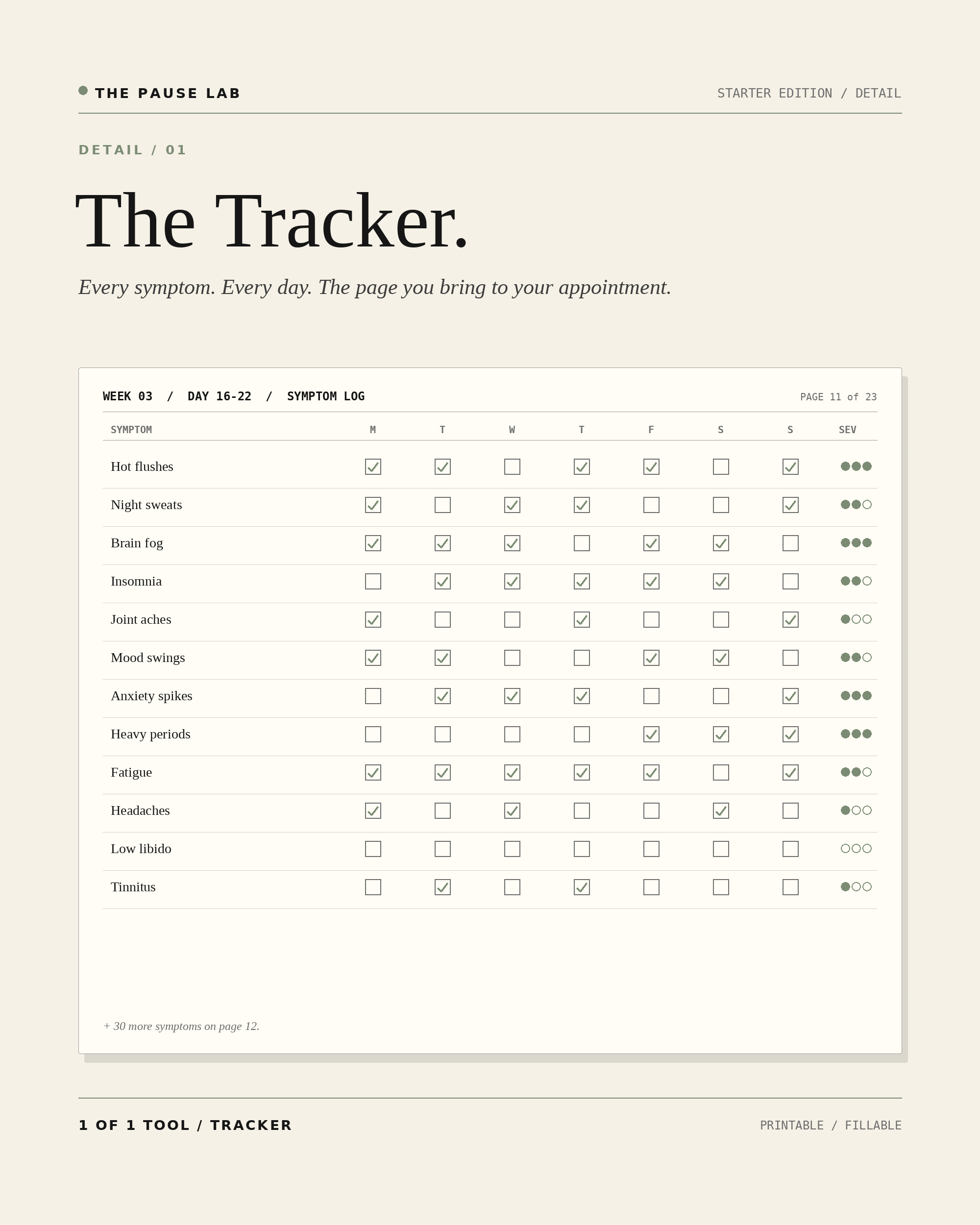 Starter Detail 01 — The 42-symptom tracker page