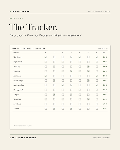 Starter Detail 01 — The 42-symptom tracker page