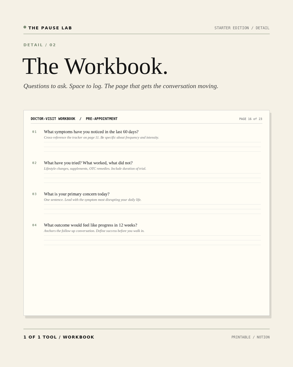 Starter Detail 02 — The doctor-visit workbook page