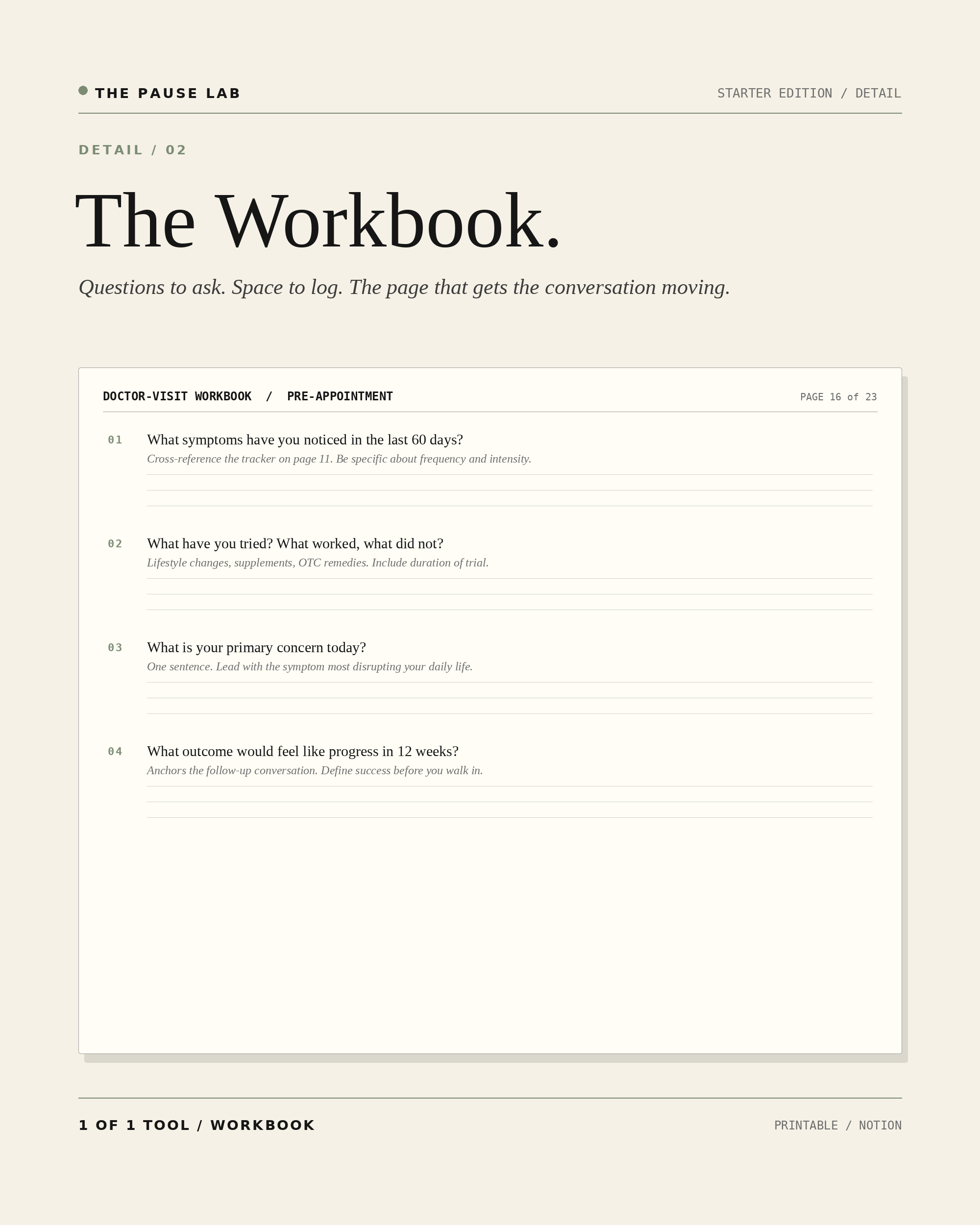 Starter Detail 02 — The doctor-visit workbook page